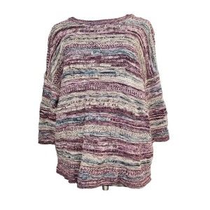 J.Jill Sz LP Intarsia Mixed Texture Marled Cotton Blend Crewneck‎ Sweater Cotton